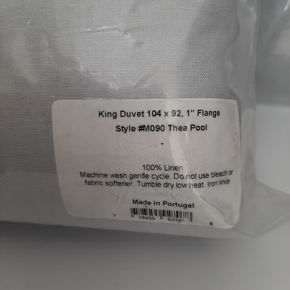 Matouk Thea 100% Linen King Duvet Cover and 2 Euro Shams Pool Gray - Picture 10 of 13